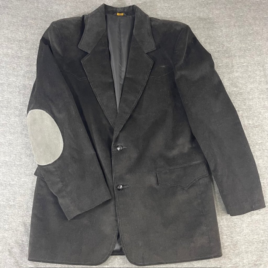 Nwt Vintage Pioneer Wear Blazer Sport Coat Jacket 44l Black Corduroy Elbow Patch